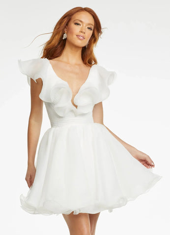 A Line V Neck Organza Ruffles Homecoming Dress SYH105
