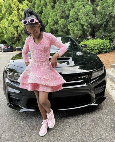 Robe de bal de fin d'année à sequins roses à volants, manches longues, Y498