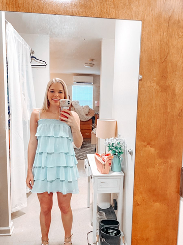 Vestido azul de gasa con capas para baile de bienvenida, vestido azul de fiesta Y2299