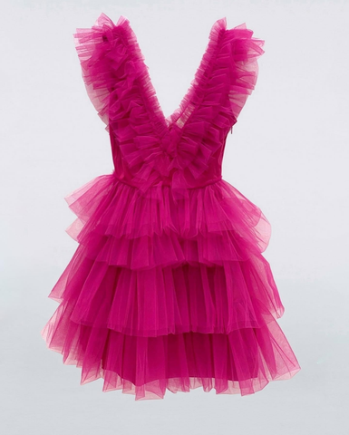 A Line V Neck Tiered Homecoming Dress Tulle Short Prom Party Dress Y2210