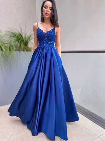 Applique Spaghetti Straps Floor Length Dresses SYP124