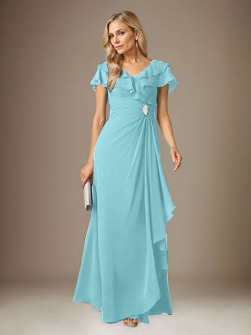 Stormy A-Line V-Neck Ruched Chiffon Dress