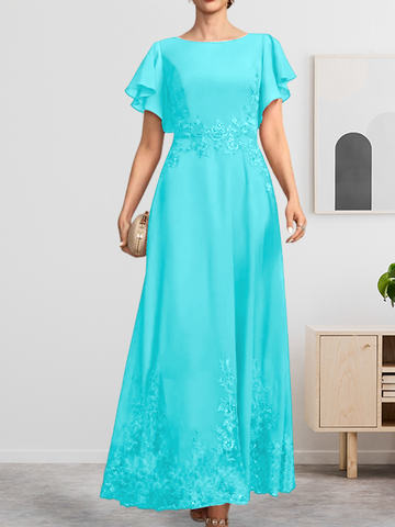 A-line Scoop Ankle-Length Lace Chiffon Mother of the Bride Dress With Sequins