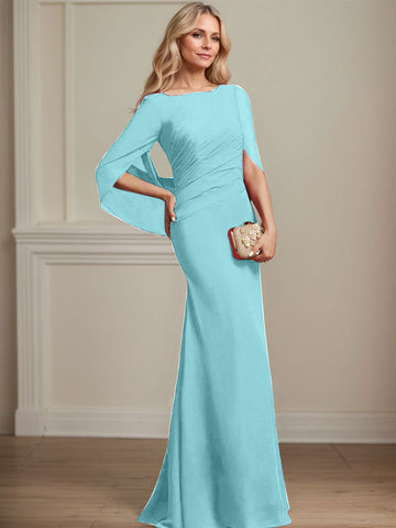 Trumpet/Mermaid Boat Neck Floor-Length Chiffon Mother of the Bride Dress With Pleated