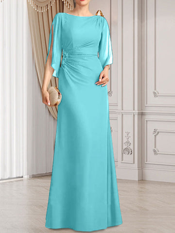 Vestido de corte recto/columna, largo hasta el suelo, de gasa, para la madre de la novia, con plisados ​​y cuentas.