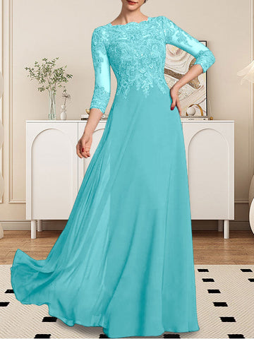A-line Scoop Floor-Length Lace Chiffon Mother of the Bride Dress With Sequins
