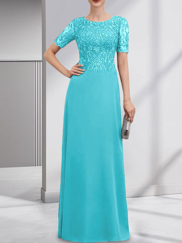 A-line Scoop Floor-Length Lace Chiffon Mother of the Bride Dress With Sequins