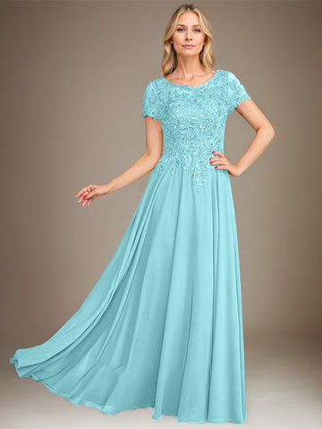 A-Line Scoop Floor-Length Chiffon Mother of the Bride Dress With Applique & Sequins