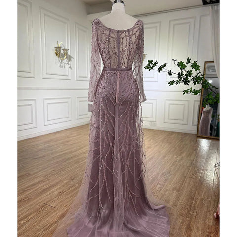 Arabic Pink High Split Beaded Luxury Dubai Long Evening Dresses Gowns For Women Wedding Party 2025 LA71917