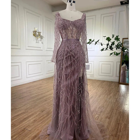 Arabic Pink High Split Beaded Luxury Dubai Long Evening Dresses Gowns For Women Wedding Party 2025 LA71917