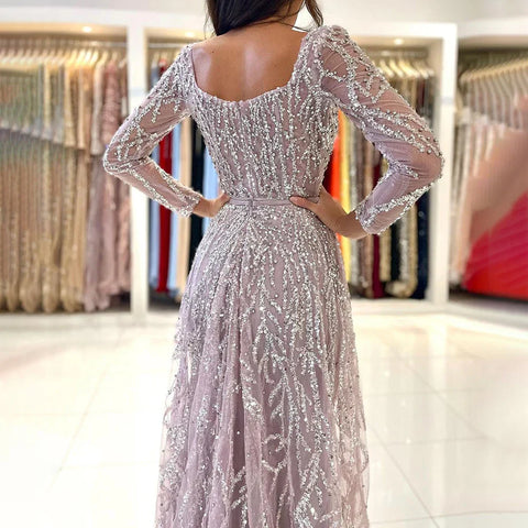 Arabic Pink High Split Beaded Luxury Dubai Long Evening Dresses Gowns For Women Wedding Party 2025 LA71917