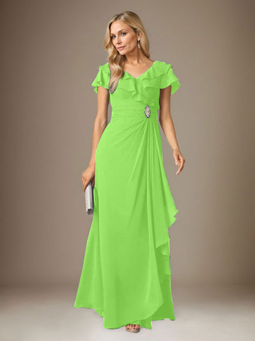 Stormy A-Line V-Neck Ruched Chiffon Dress