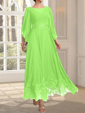 A-line Scoop Illusion Ankle-Length Lace Chiffon Mother of the Bride Dress With Sequins