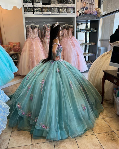 Robe de bal princesse bleu lac, fleurs 3D, robe de quinceañera épaules dénudées, appliques perlées, robe maxi sweet 16 Y2632