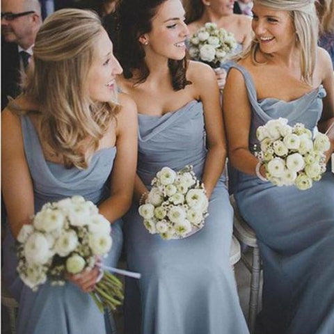 A-line Chiffon One Shoulder Long Bridesmaid Dresses