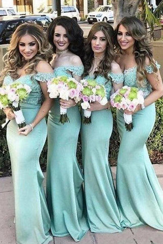 Charming Lace top Mermaid Off Shoulder Bridesmaid Dresses Wedding Guest Dress