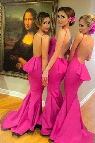 Rose Red Backless Mermaid Bridesmaid Dresses For Young Girls