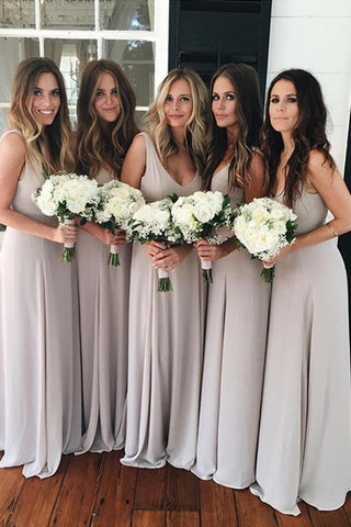 Simple Floor-Length V Back Chiffon Long Bridesmaid Dresses for Wedding Party