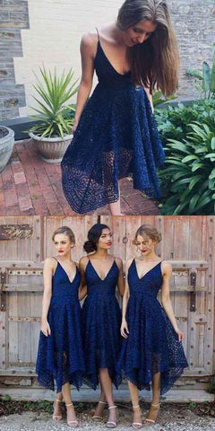 Spaghetti Straps Lace V-neck A-line Bridesmaid Dresses, Homecoming Dress