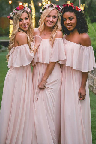 Ruffles Chiffon Off-the-shoulder Floor-length  Bridesmaid Dresses