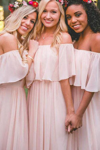 Ruffles Chiffon Off-the-shoulder Floor-length  Bridesmaid Dresses