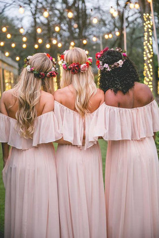 Ruffles Chiffon Off-the-shoulder Floor-length  Bridesmaid Dresses