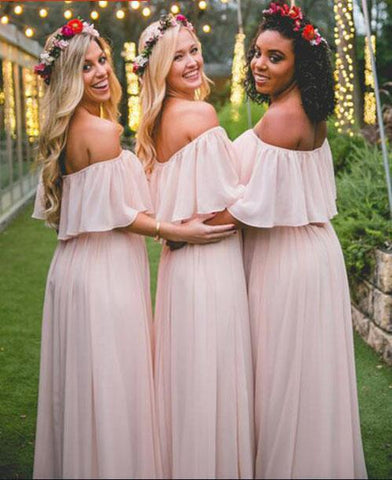 Ruffles Chiffon Off-the-shoulder Floor-length  Bridesmaid Dresses