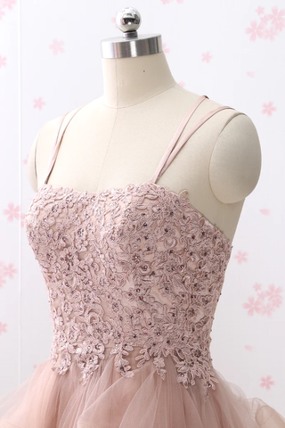 Vestido de fiesta vintage de tul y encaje con tirantes finos Y2584