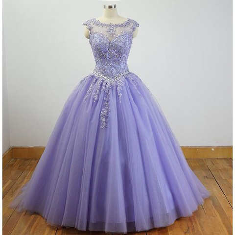 Magnifique robe de bal lavande à manches courtes, robe de quinceañera ornée d'appliqués de dentelle, robe de sweet 16 Y7341