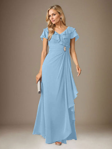 Stormy A-Line V-Neck Ruched Chiffon Dress