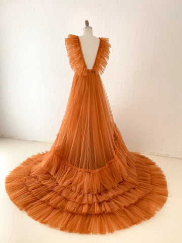 Backless Tulle Maternity Dress for Photo Shoot