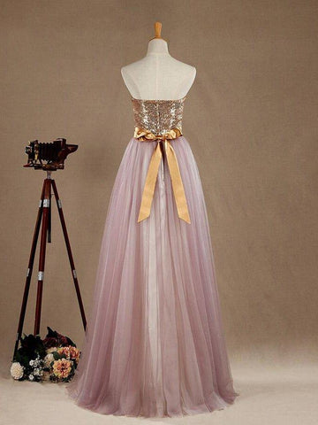 Robe de bal en tulle violet clair, robe de demoiselle d'honneur, coupe trapèze, décolleté en cœur, paillettes dorées, robe de soirée sans bretelles 