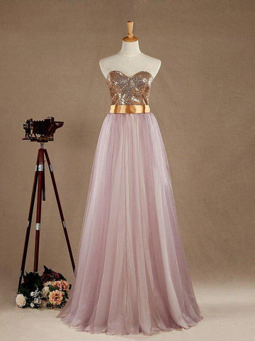 Robe de bal en tulle violet clair, robe de demoiselle d'honneur, coupe trapèze, décolleté en cœur, paillettes dorées, robe de soirée sans bretelles 