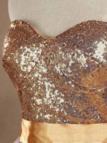 Robe de bal en tulle violet clair, robe de demoiselle d'honneur, coupe trapèze, décolleté en cœur, paillettes dorées, robe de soirée sans bretelles 