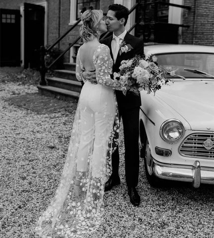 Beach Sexy Open Back Pants Suit Wedding Dresses For Women Applique Lace Long Sleeves Bridal Gowns Cheap New Vestido De Novia