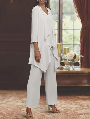 Beautiful Long Chiffon Simple Mother of The Bride Suit with Wrap