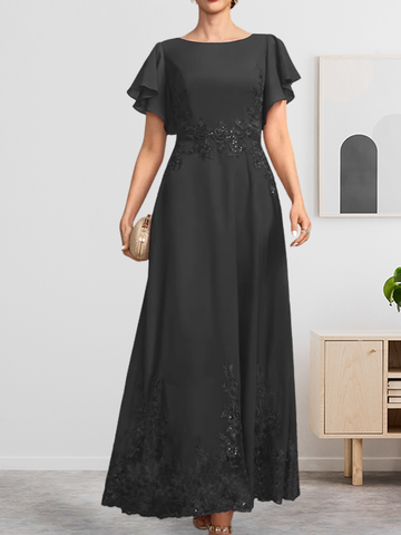 A-line Scoop Ankle-Length Lace Chiffon Mother of the Bride Dress With Sequins