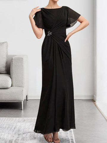 A-line Scoop Illusion Tea-Length Chiffon Lace Mother of the Bride Dress With Beading Sequins