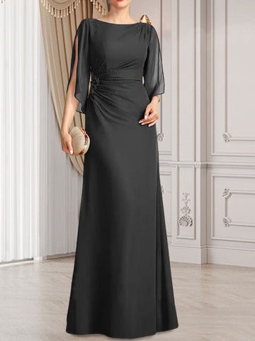 Vestido de corte recto/columna, largo hasta el suelo, de gasa, para la madre de la novia, con plisados ​​y cuentas.