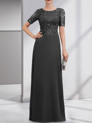 A-line Scoop Floor-Length Lace Chiffon Mother of the Bride Dress With Sequins