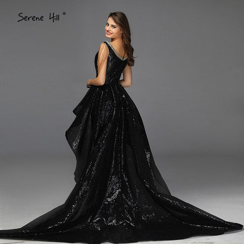 On Sale No Return No Refund Black Asymmetrical Sleeveless Sexy Evening Dresses 2025 Dubai Design Off Shoulder Tassel Formal Dress LA60798