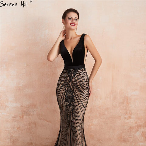 Black Backless Sexy Mermaid Prom Dresses Design 2025 V-Neck Sequins Long Prom Party Dress LA70288