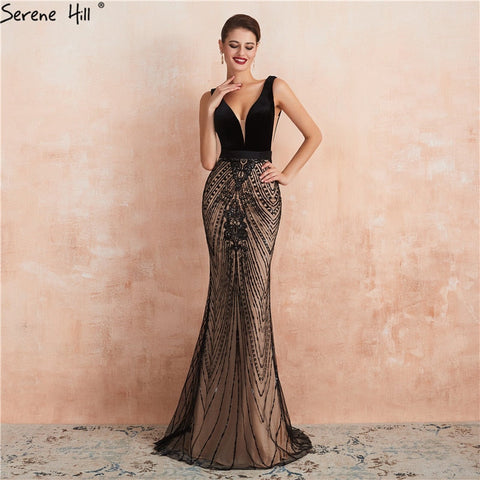 Black Backless Sexy Mermaid Prom Dresses Design 2025 V-Neck Sequins Long Prom Party Dress LA70288