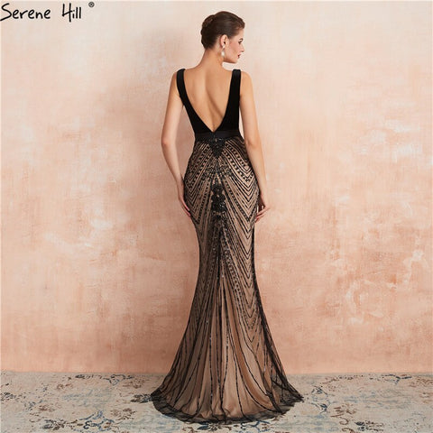 Black Backless Sexy Mermaid Prom Dresses Design 2025 V-Neck Sequins Long Prom Party Dress LA70288