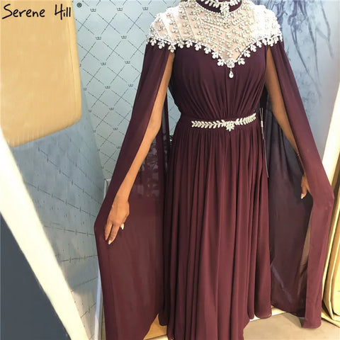 Black Diamond  Caple Sleeves Chiffon Evening Dress Dubai Design High Neck  Gowns 2025 LA60718