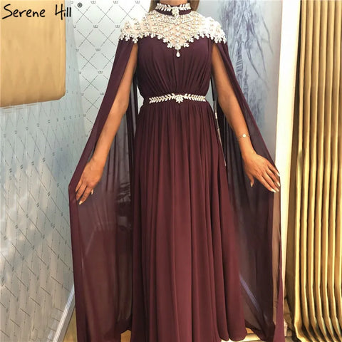 Black Diamond  Caple Sleeves Chiffon Evening Dress Dubai Design High Neck  Gowns 2025 LA60718