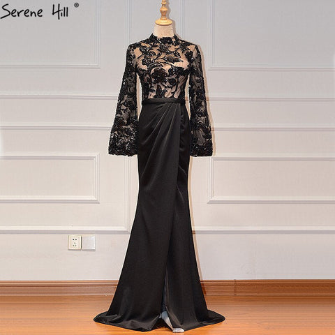 Black Long Sleeves Mermaid Design Evening Dresses High Neck Sequined Illusion Formal Gowns 2025 LA60921