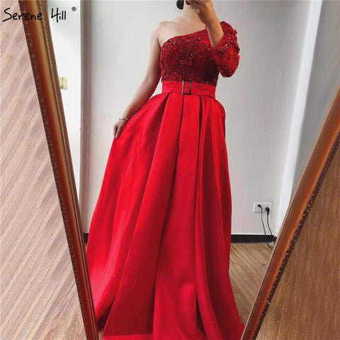 Black Off Shoulder Sexy A-Line Evening Dresses 2025 Handmade Flowers Crystal Satin Formal Dress LA70038