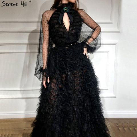 Black Perspective Sexy Evening Dresses 2025 Bow CUT-OUT Long Sleeves Evening Gowns LA60906
