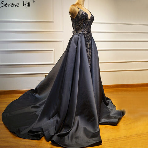 Black  V-Neck Sexy Sparkle 2025 Evening Dresses Dubai Design Sequined Sleeveless Evening Gowns Real Photo LA60727